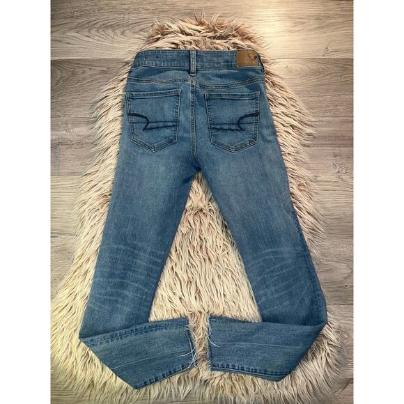 American Eagle super stretch womens distressed jegging ankle blue jean - Picture 4 of 10